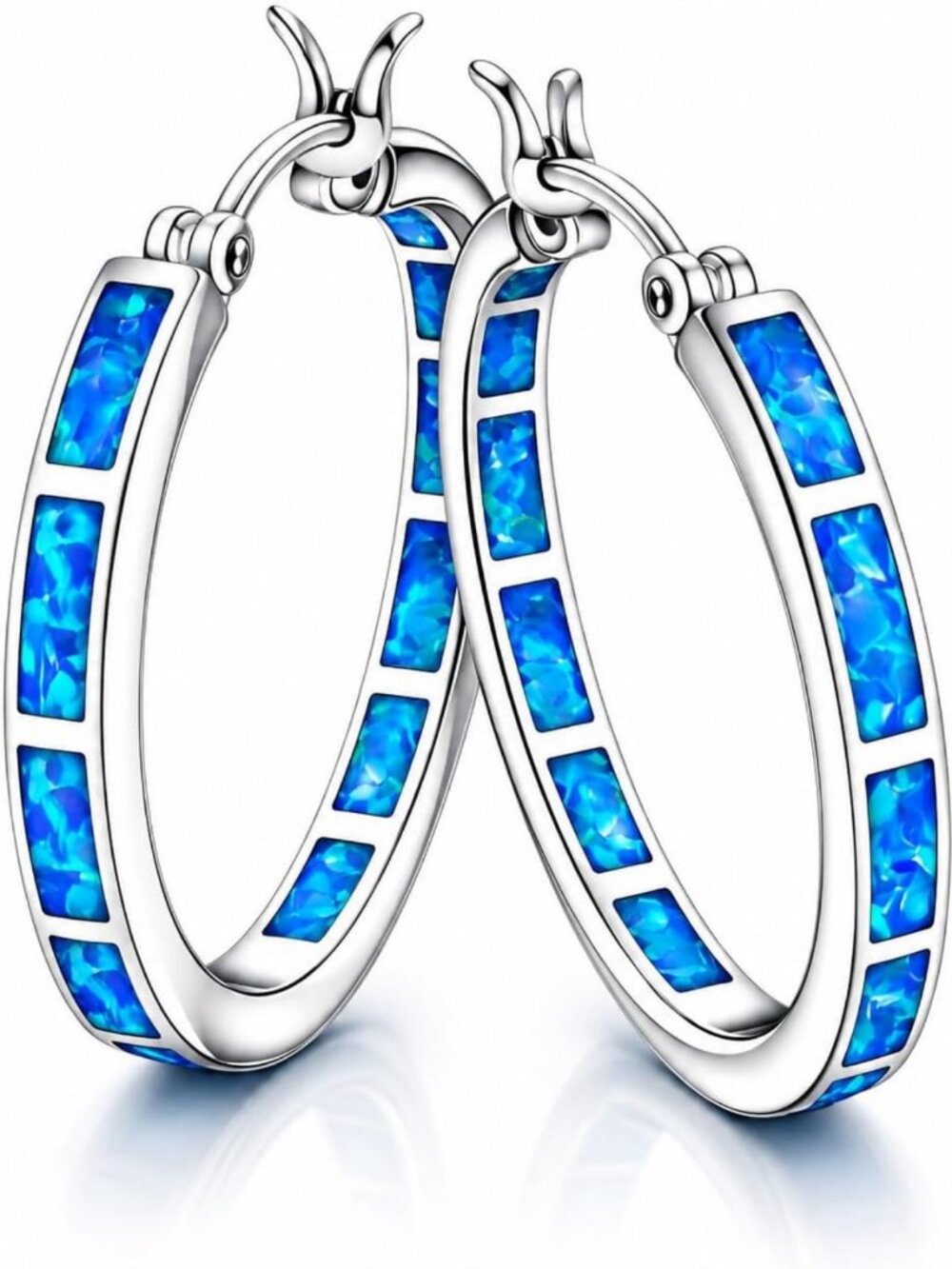Lightweight Blue Fire Opal Hoop Earrings - Silver-Plated Boho Ocean Jewelry Gift